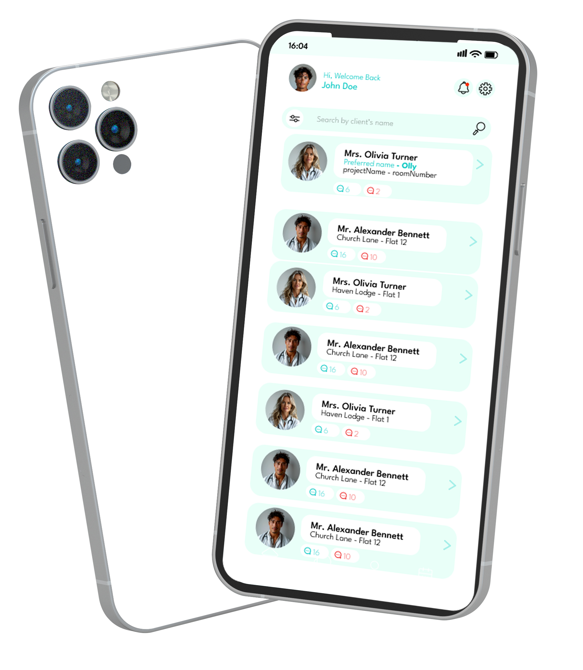 Mobile app interface for care planning